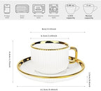 ALIMOTA 3oz White Gold Ceramic Coffee Mug Set of 6, Latte Mugs with Saucers, White Latte Cups and Espresso Mug for Specialty Coffee Drinks, Latte, Cafe Mocha, Tea - Image 5