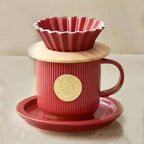 Ceramic Coffee Dripper, Origami Style Pour Over Dripper for 1-2 Cup, Reusable Coffee Filter Cone Compatible with V60 & Cake Filters, Pink Coffee Dripper for Home Barista & Kitchen (Red) - Image 4