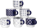 Schliersee 12 OZ Stackable Ceramic Coffee Mugs set of 6, Geometric Floral Pattern Small Mug, Blue White Porcelain Coffee Mug, Stacking Coffee Mugs, Tea Mug, Water Cup, Dishwasher Safe, Microwave Safe by Schliersee