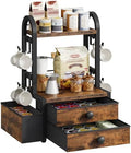 HOOBRO Coffee Mug Tree, 2 Tier Mug Organizer, Coffee Mug Cup Holder with a Sliding Drawer, Mug Display Stand with 8 Hooks, Countertop Holder Rack, Black and Rustic Brown BF04CR01 by HOOBRO