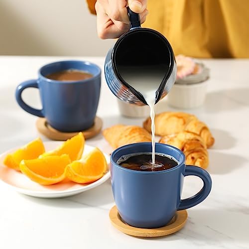HASENSE 8 OZ Cappuccino Cups with Saucers, Ceramic Espresso Cups Set of 6, Coffee Cup with Handle for Double Shot, Latte, Mocha, Espresso Cups for Home and Office,Blue - Image 6