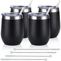 Lifecapido 4 Pack 12Oz Stainless Steel Stemless Wine Glasses, Insulated Wine Tumbler, Stainless Steel Wine Tumbler Cups with Lids and Straws for Coffee, Cocktails, Wine, Champaign, Black… by Lifecapido