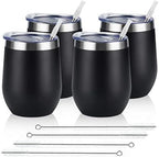 Lifecapido 4 Pack 12Oz Stainless Steel Stemless Wine Glasses, Insulated Wine Tumbler, Stainless Steel Wine Tumbler Cups with Lids and Straws for Coffee, Cocktails, Wine, Champaign, Black… by Lifecapido