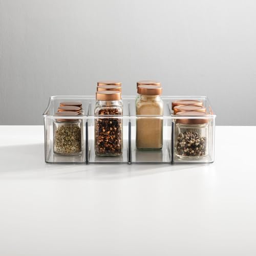 mDesign Plastic Stackable Tea Bag Storage Organizer Bin with 4 Divided Compartments - Holder for Kitchen Cabinet, Pantry, Countertop - Holds Sugar Packets, Coffee Pods, Ligne Collection, 2 Pack- Clear - Image 4