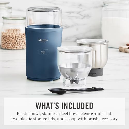 Martha Stewart Electric Coffee & Spice Grinder with Dual Bowls, Indigo Blue - Image 3