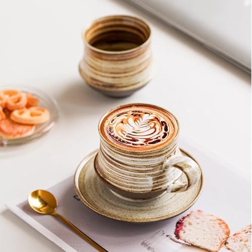 6.8oz 210ml Ceramic Mug Saucer Set Home Wabi Sabi - Image 3