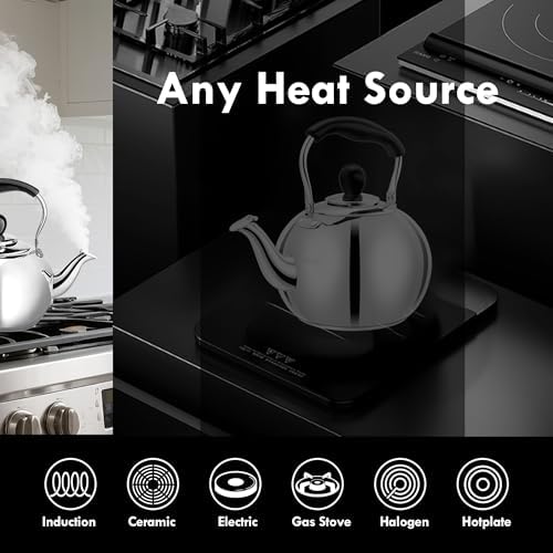 Stovetop Tea Kettle with Whistle - 2.0 Quart 18/8 Stainless Steel Tea Pot for Gas Stove & Electric Coil Stovetop, Food-Safe, Easy-Pour Spout, Mirror Polished Classic Water Kettle - Image 5