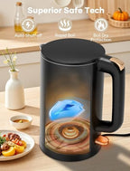 Electric Kettle, Double Wall 1.7L Stainless Steel Cool Touch, Water Boiler & Heater, 1500W Hot Tea Pot, Boil Dry Protection & Cordless Base, BPA-Free, Black - Image 5
