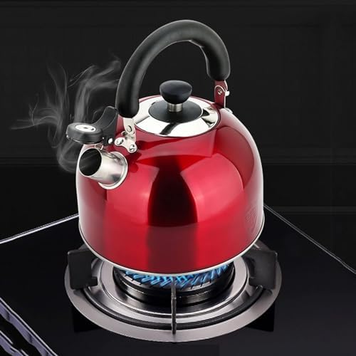 Red Stainless Steel Tea Kettle for Stove Top Whistling Tea Pot,3L Tea Kettles Stovetop,Food Grade Stainless Steel Tea Pot Works for All Stovetops red - Image 3