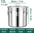 3.2Gal 304 Stainless Steel Kitchen Airtight Canister, 405oz Flour Container with Lid and Locking Clamp,10-21Lbs Metal Bucket Food Storage Container for Rice Flour Grain Coffee Bean(12L) - Image 2