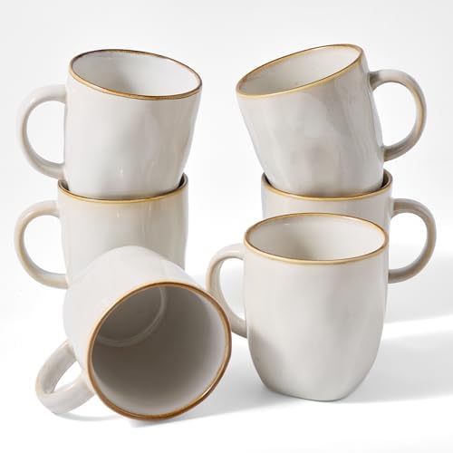 famiware Coffee Mugs Set of 6, Ocean Square 13oz Coffee Cup Set with Handle by Famiware