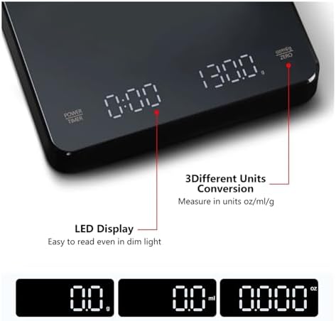 Digital Scale, Coffee Electronic Scales with Timer LED Screen USB 3kg 0.1g G/oz/ml, High Precision Measures Auto Smart Kitchen Scale - Image 6