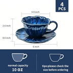 KOOV Latte Cup and Saucer Set of 4, Vintage Hand-Painted 10 oz Ceramic Cappuccino Cups, Reactive Glazed Latte Art Cup and Saucer For Latte, Espresso, Tea, Pansy Series (Nebule Blue) - Image 3