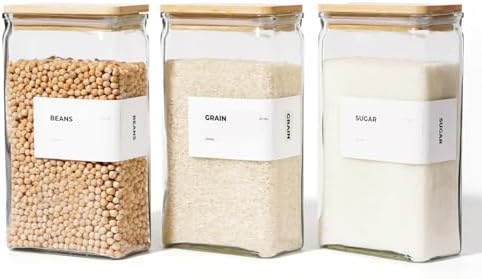 APT 1101 Glass Storage Jars with Bamboo Lid, glass canisters with airtight lids, Clear jars with lids for Spice, Cookie, Candy, Tea, Coffee Bean and Rice (White, 67 oz, Set of 3) by APT1101