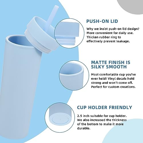 Volhoply 16oz Plastic Skinny Tumbler With Lid and Straw Bulk 8 Pack,Insulated Double Wall BPA Free Matte Acrylic Tumblers,Iced Coffee Mug Reusable Party Cup,Customizable Diy Gifts(Assort color,8 Set) - Image 4