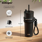 SDGA+ 24 oz Stainless Steel Tumbler with Lid and Straw, Insulated Water Bottle Leak Proof for Hot and Cold, Portable Travel Coffee Mug, Reusable Coffee Cup for Women, Black - Image 2