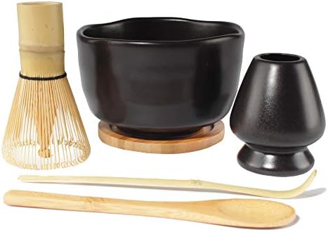 BambooMN Matcha Whisk Starter Set - Chawan Matcha Bowl, Tea Whisk, Chashaku, Spoon, Matcha Holder, and Bamboo Coaster for Traditional Japanese Tea Ceremony by BambooMN