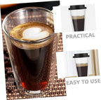 Happyyami Black Glass Coffee Mug with Silicone Lid 350ml Double Wall - Image 3