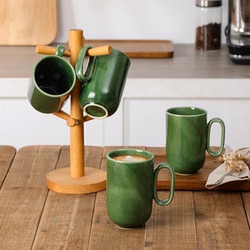 vicrays Ceramic Coffee Mug Set - 16 Ounce Large Stoneware Mug for Men Women - Unique Glazed Porcelain Mugs with Handle for Coffee Latte Tea Milk Cocoa - Set of 4 (Green) - Image 4