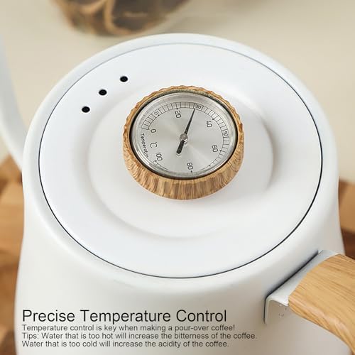Gooseneck Digital Electric Kettle Set, 304 Stainless Steel Interior Programmed Temperatures with ±1℉ Temperature Control Function, 1000 Watt Rapid Boiling And Keep Warm Function,White - Image 4