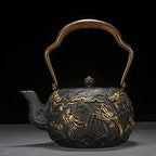 Cast Iron Tetsubin Teapot 1.3l with Gilded Nine Dragon Design - Traditional Japanese Kettle for Tea Lovers, Keeps Warm, Perfect for Home & Gifts - Image 2