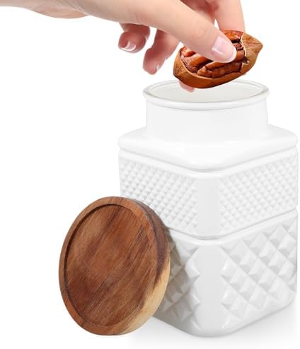 Angoily 2 Pack 1800ml White Glass Canisters with Wood Lid Airtight Storage - Image 4