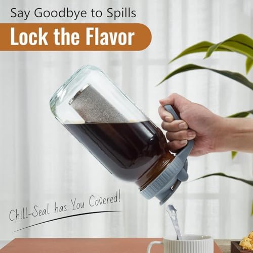 Iced Tea Maker Cold Brew Coffee Pitcher Jar 64Oz, Thick Glass Cold Brew Pitcher Flip Cap Spout Lid with Handle - Image 2