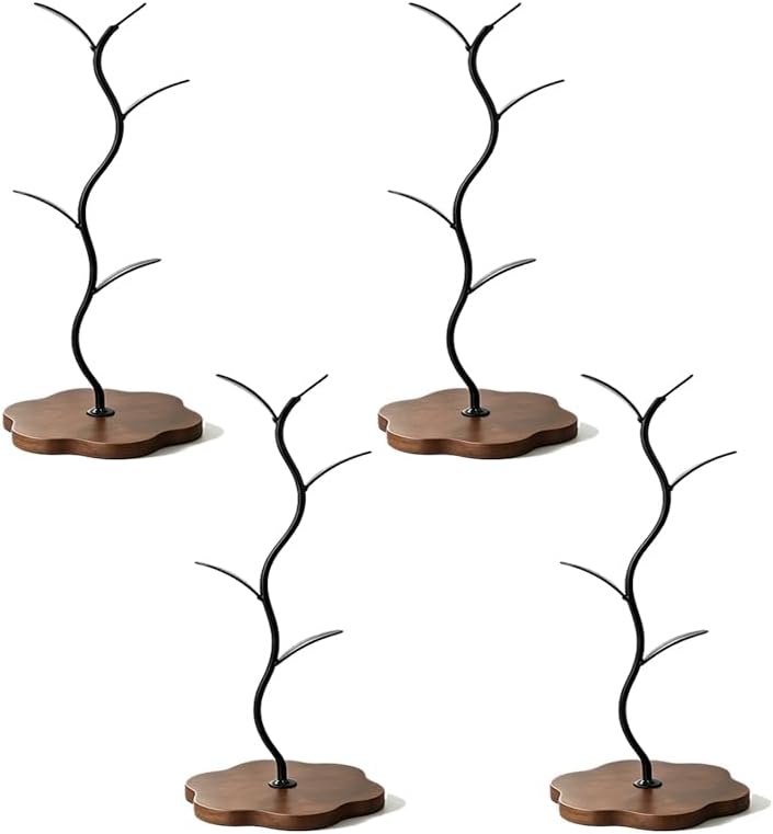 1/2/4Coffee Mug Holder, Mug Tree for Counter Leaf Shaped with Wooden Base (4) by Unknown