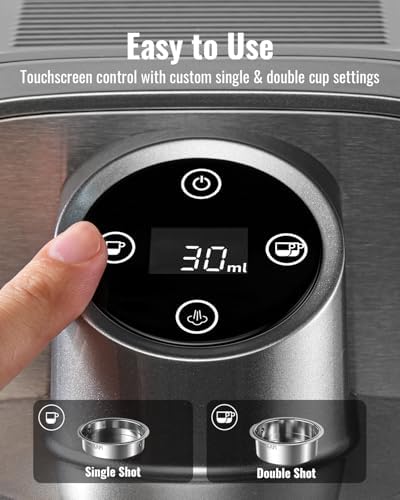 SHARDOR 20 Bar Espresso Machine, Touchscreen Expresso Coffee Machines with Steam Milk Frother for Home, Espresso Coffee Maker for Cappuccino, Latte, 40oz Removable Water Tank, Silver & Black - Image 4