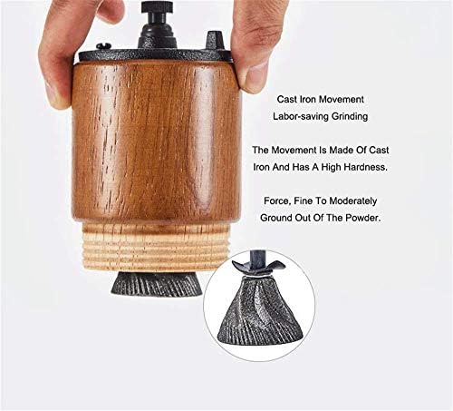 Manual Coffee Bean Grinder Wooden Mill with Cast Iron Burr, Large Capacity Hand Crank, Portable Travel Camping Adjustable (Brown) - Image 3
