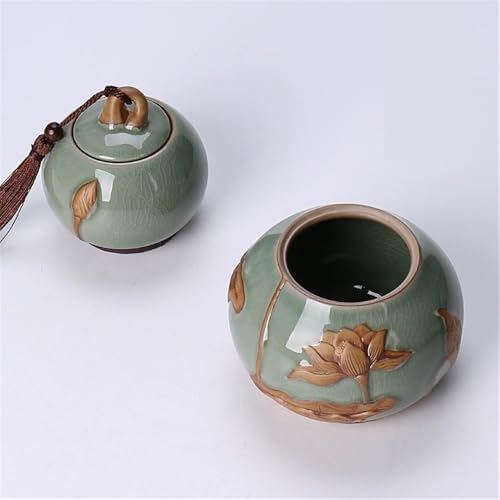 Kitchen Storage Jar Gourd Tea Caddy With Airtight Lid And Carrying Handle Ceramic Loose Storage Tin For Coffee Sugar, Nuts, Herb, Spice ﻿ Leaf Tea Jar(Green,Large) - Image 4