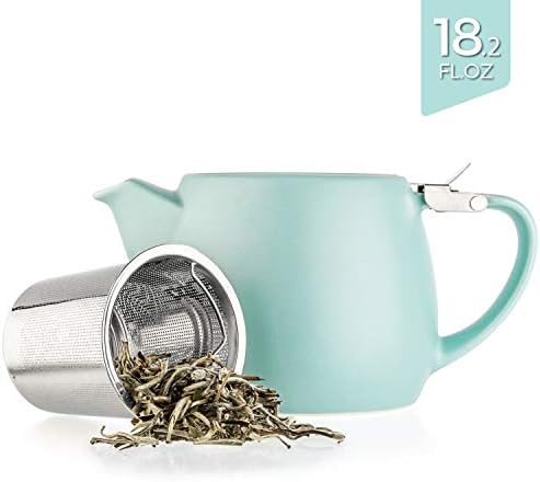 Tealyra - Pluto Porcelain Small Teapot Turquoise - 18.2-ounce (1-2 cups) - Matte Finish - Stainless Steel Lid and Extra-Fine Infuser To Brew Loose Leaf Tea - 540ml - Image 2