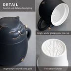 HEER Ceramic Black Cat Tea Cup 10oz with Infuser and Lid, Black - Image 6