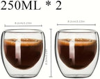 Coffee Mug Double Wall Glass Cup Heat Insulation Transparent Handmade Tea Drink Coffee Mug(2 pcs 250ml) - Image 2