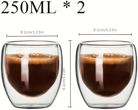 Coffee Mug Double Wall Glass Cup Heat Insulation Transparent Handmade Tea Drink Coffee Mug(2 pcs 250ml) - Image 2