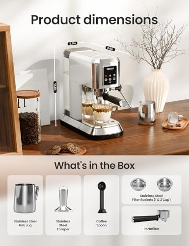 Topzee Espresso Machine 20 Bar, Compact Coffee Maker with Milk Frother & Cold Brew Function, 52oz Removable Water Tank, Stainless Steel Cappuccino, Latte Maker, Silver - Image 5