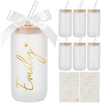 Skylety 6 Set Frosted Personalized Glass Cups with Name Stickers by Skylety