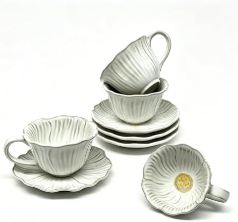 HVH 10 oz Cappuccino Cups with Saucers Set of 4, Cream by HVH