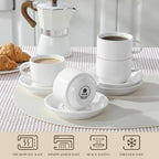 MALACASA 4 OZ Porcelain Espresso Cups with Saucers and Metal Stand Set of 4, Stackable Cappuccino Cups, White Expresso Shots Cup Set for Coffee Drinks, Latte, Tea - Image 4