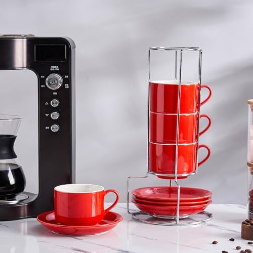 8 Ounce Stackable Cappuccino Cups with Saucers and Metal Stand - Image 6