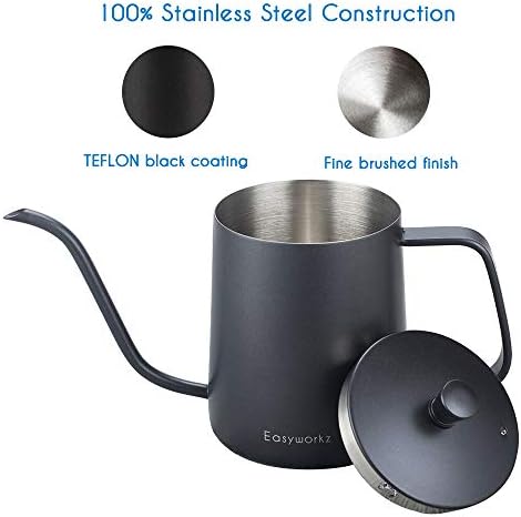 Easyworkz Gage Gooseneck Pour Over Coffee Kettle 20 oz (Black), Bundled with Easyworkz Retro Stainless Steel Coffee Spoon With Black Walnut Handle,10g - Measuring Spoon (Brushed gold) - Image 3