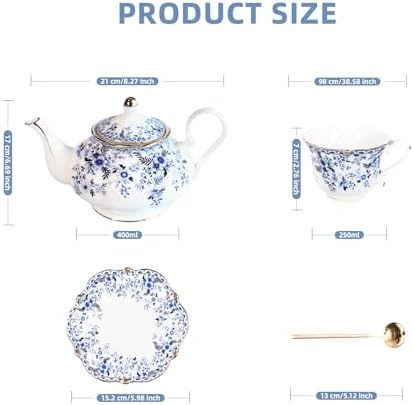 Vintage Floral Porcelain Bone China Tea Set - 1 Teapot, 2 Cups & Saucers with Gold Trim, Includes 2 Spoon, 22oz Floral Ceramic Teapot (Suitable for 1 to 3 people) (China Flower) - Image 2