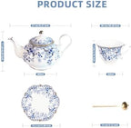 Vintage Floral Porcelain Bone China Tea Set - 1 Teapot, 2 Cups & Saucers with Gold Trim, Includes 2 Spoon, 22oz Floral Ceramic Teapot (Suitable for 1 to 3 people) (China Flower) - Image 2