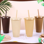 24 Pack Plastic Tumblers with Lids and Straws, Reusable Cups with Lids Plastic Colorful Cups for Parties Birthdays, Iced Coffee Cup Cold Drink Cups Bulk Tumblers (24 oz, Gradient Khaki Colors) - Image 3