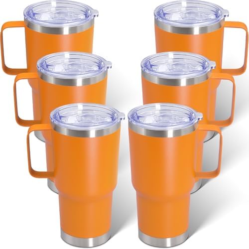 20 oz Tumbler with Handle and Lid Insulated Travel Coffee Mug Orange 6P by ATQTQ