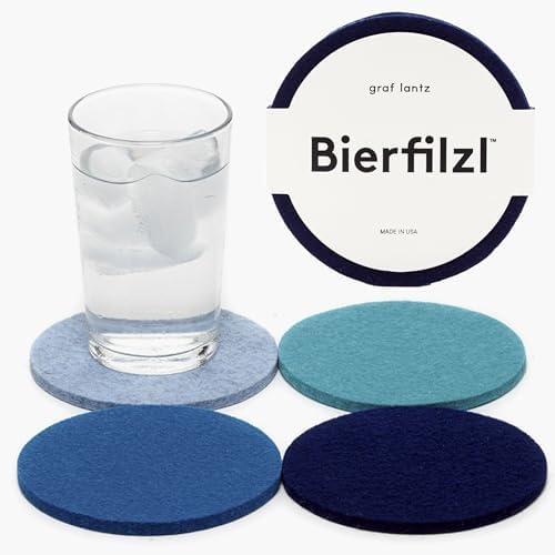 Graf Lantz - Bierfilzl Merino Wool Round Coasters Set of 4 - Ocean (4" Circles) - Absorbs 30% of Weight - German Wool - Heat Resistant, Sustainable, & Reusable - Home Decor & Coffee Table Decor by GrafLantz