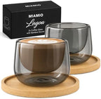 MIAMIO - Coffee Glasses/Double-Walled Glasses Set (2x6 oz) - Lagoa (Grey) by MIAMIO