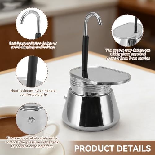 Cyrank Single Tube Moka Pot, Stainless Steel Italian Espresso Coffee Maker - Image 2