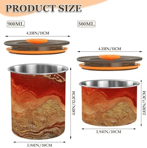 Red and Gold Marble Texture Designed Food Storage Containers With Lids Stainless Steel Storage Containers For Kitchen Pantry Stackable Push Button Canister With Airtight - Image 3