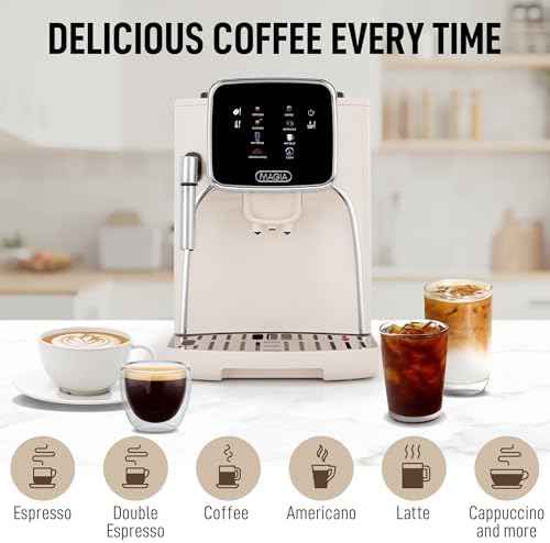 Zulay Kitchen Magia Clasica Automatic Espresso Machine with Built-In Grinder, Touch Panel Coffee Maker, Steam Wand Milk Frother, Adjustable Strength, Self-Cleaning, Cream & Silver (13" x 17.7" x 9.4") - Image 6